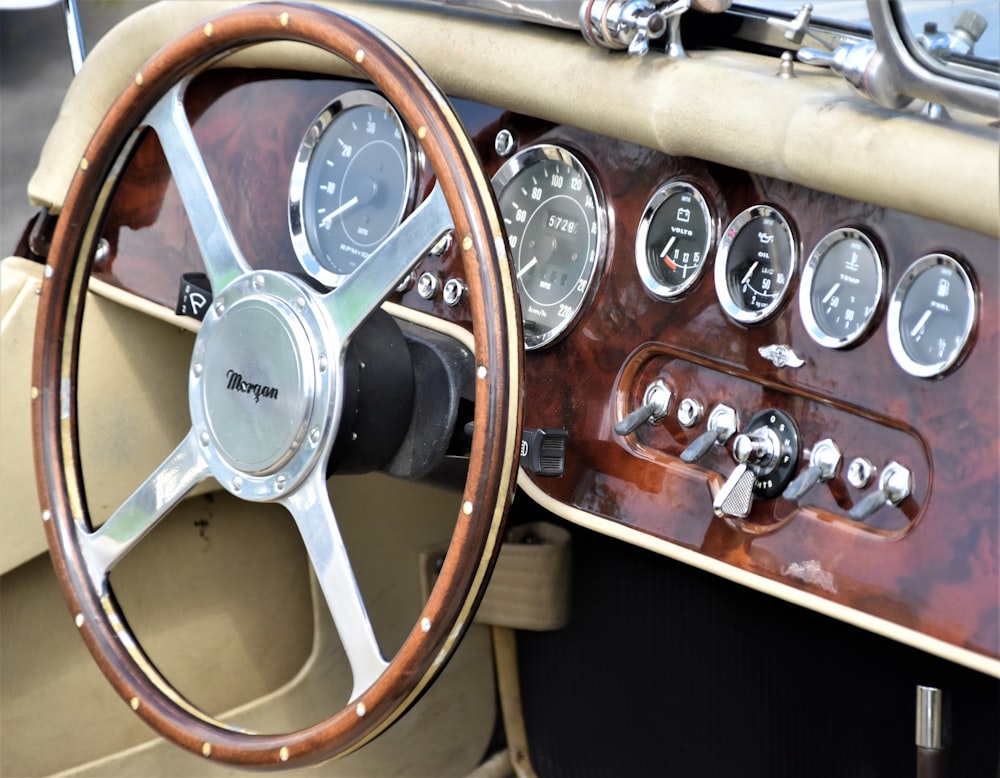 brown and silver steering wheel