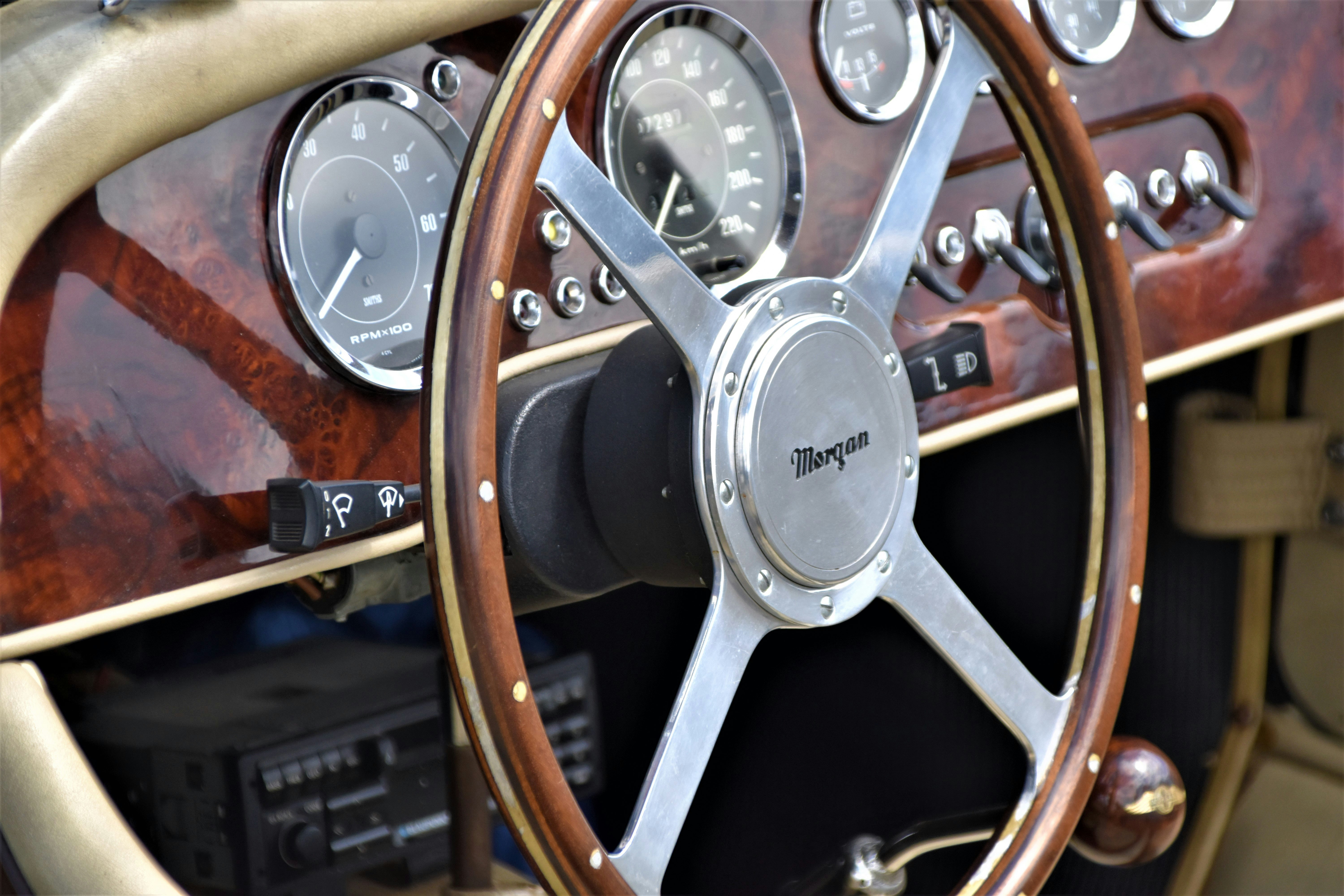 brown and silver steering wheel