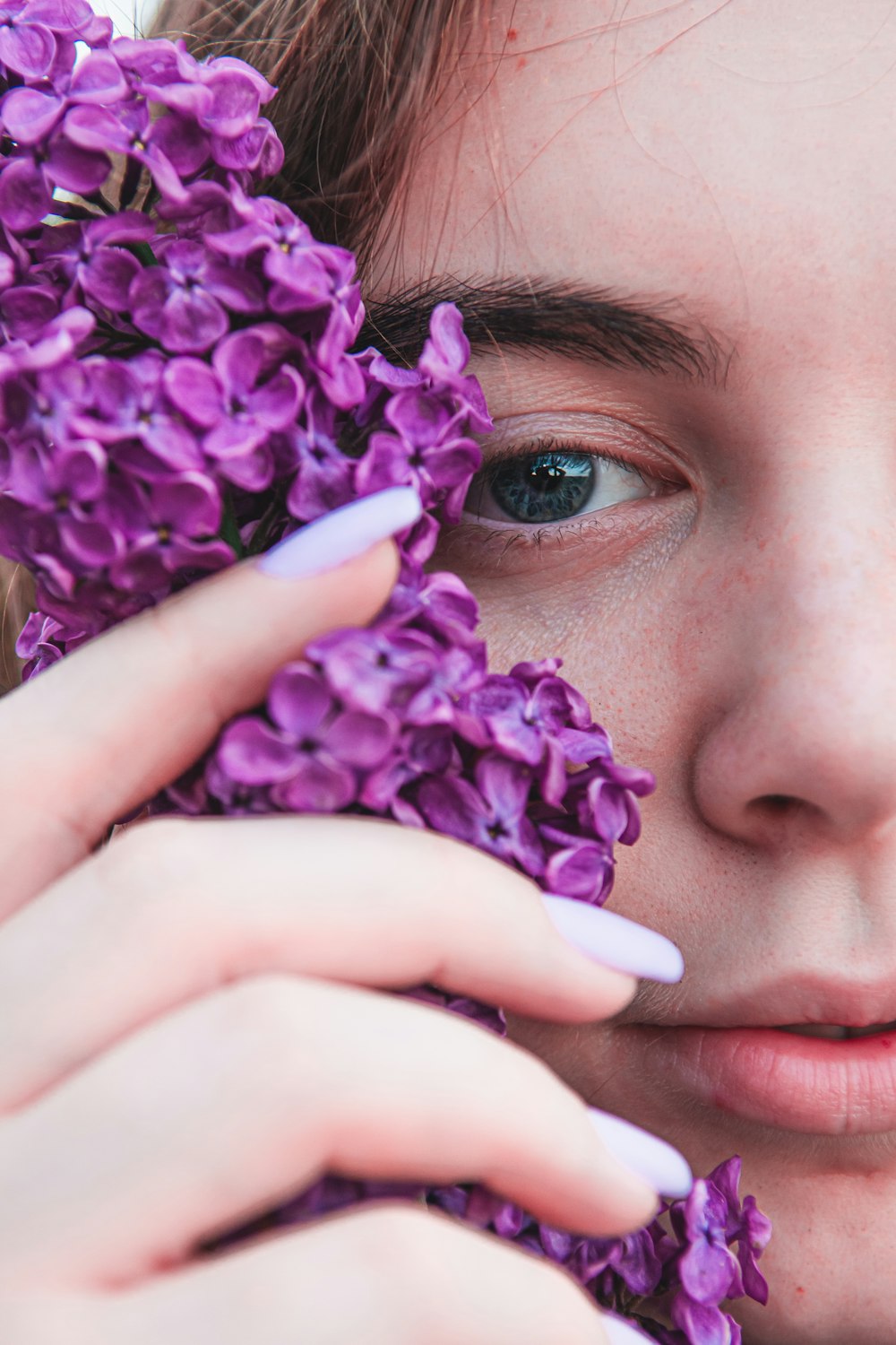 purple flower on persons hand