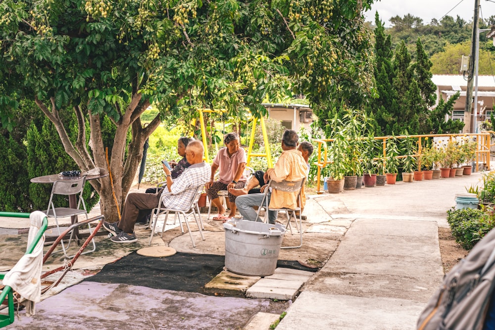 people sitting on chair near trees during daytime