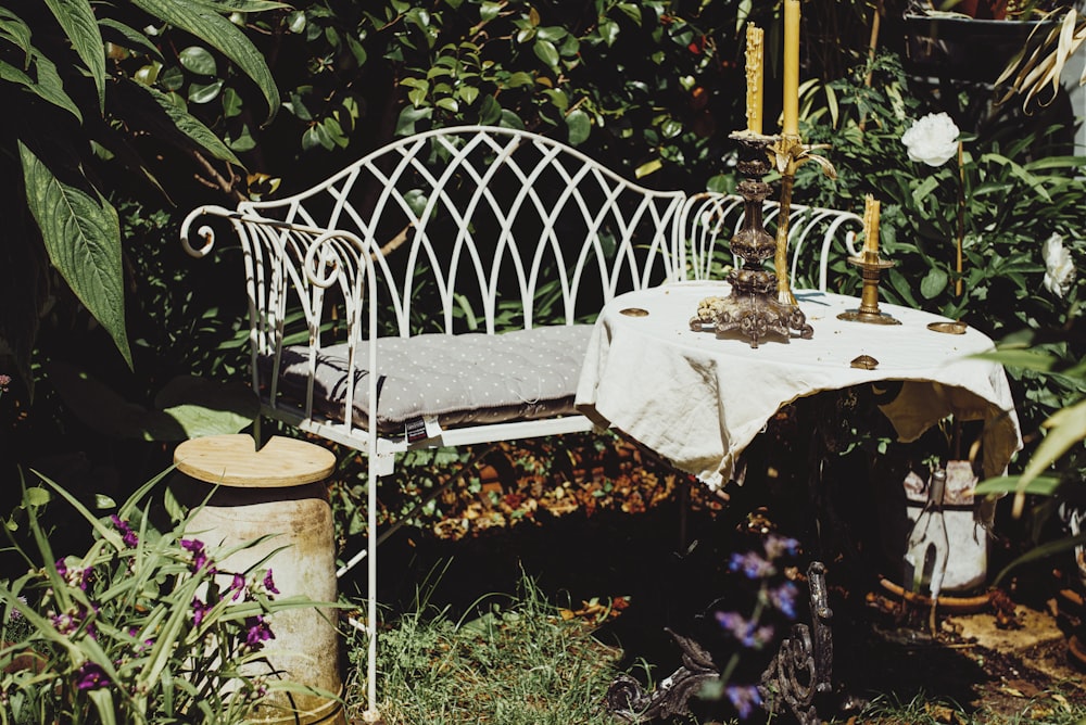 white table cloth on brown wooden table