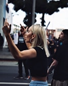 Irene participating passionately in a social activism event outdoors