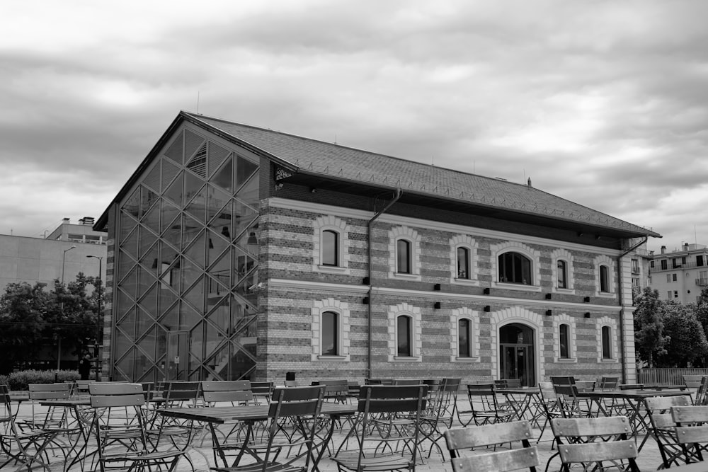 grayscale photo of concrete building