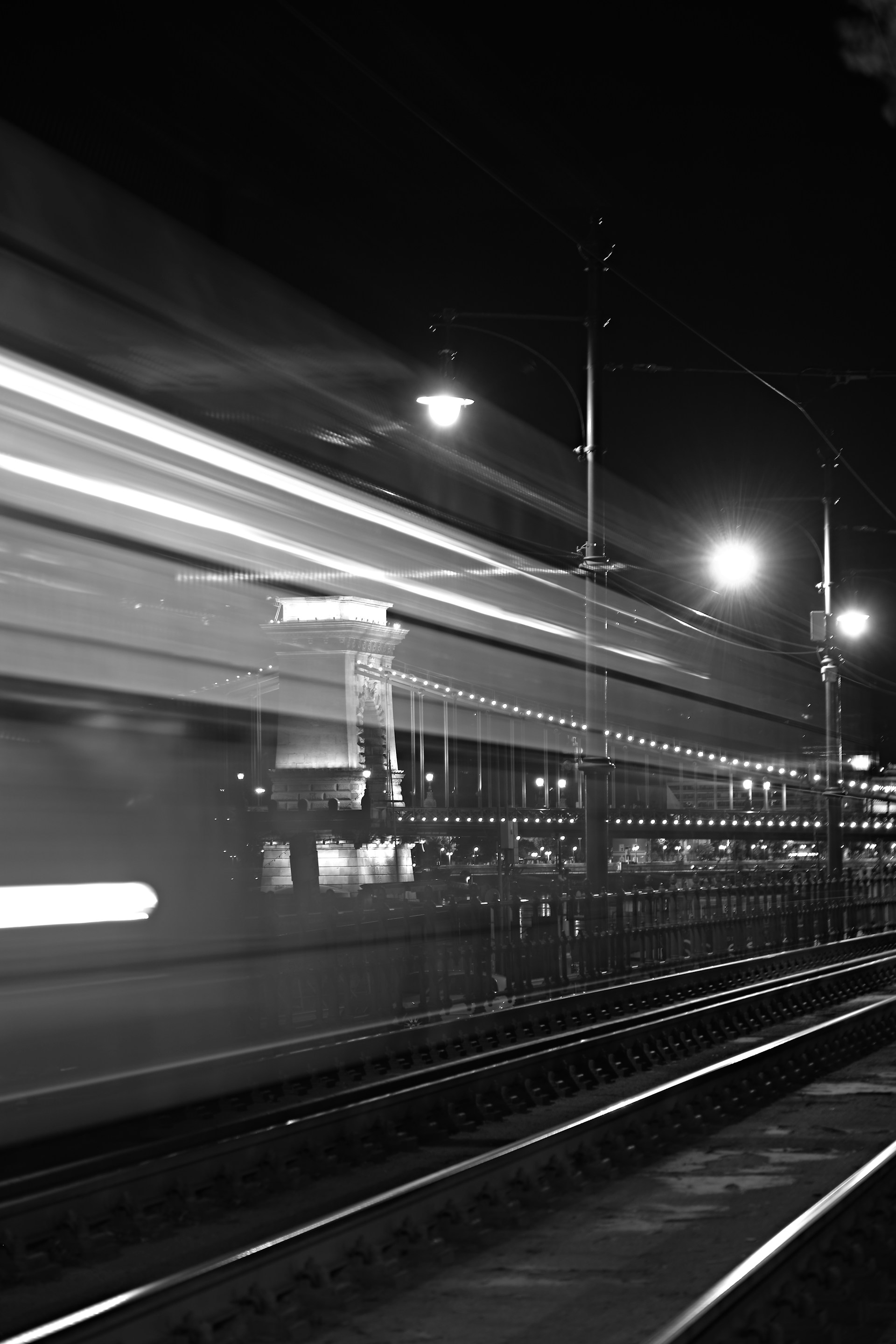 grayscale photo of train station