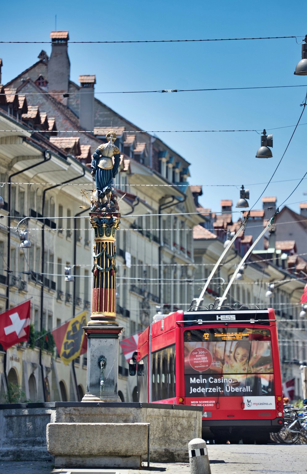 red and white cable car