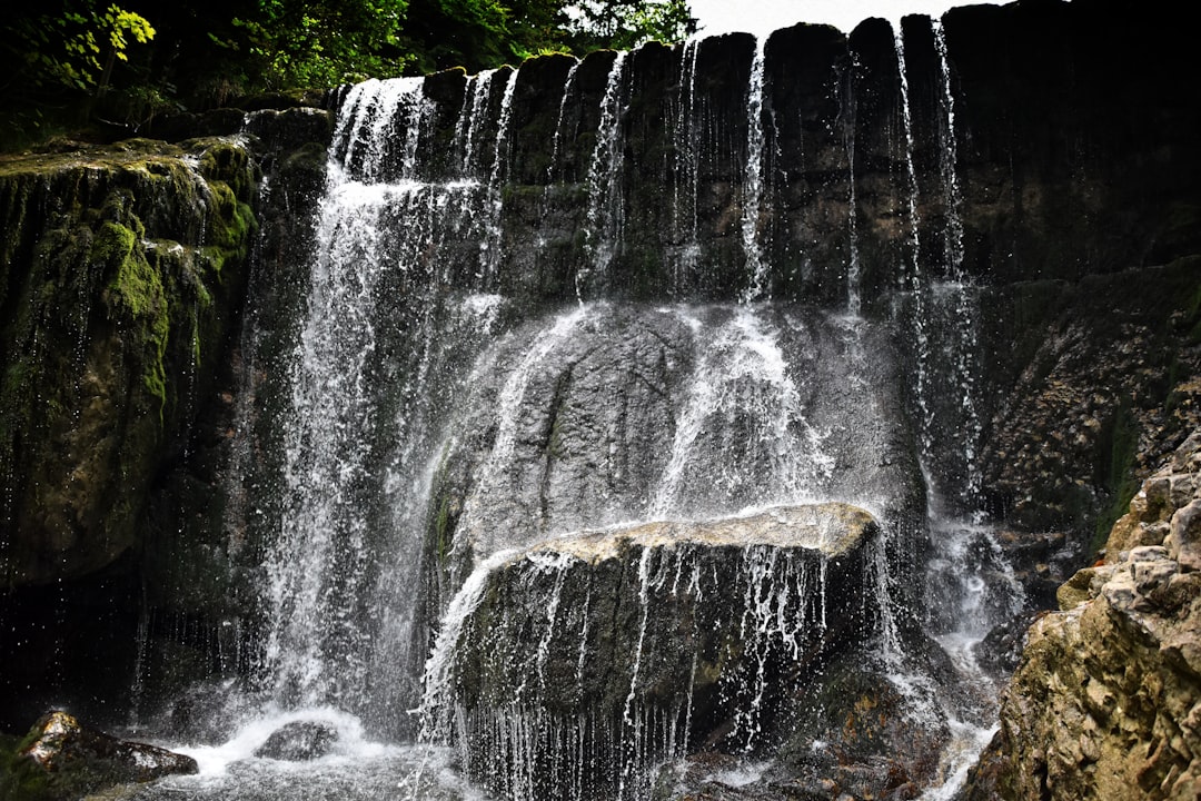 water falls in the middle of the forest