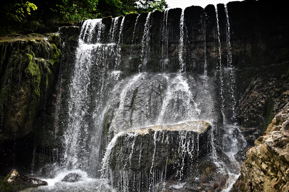 water falls in the middle of the forest