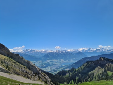 A panoramic view of the Andes mountains under a clear blue sky.