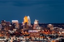 city skyline during night time