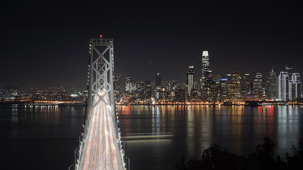 city skyline during night time