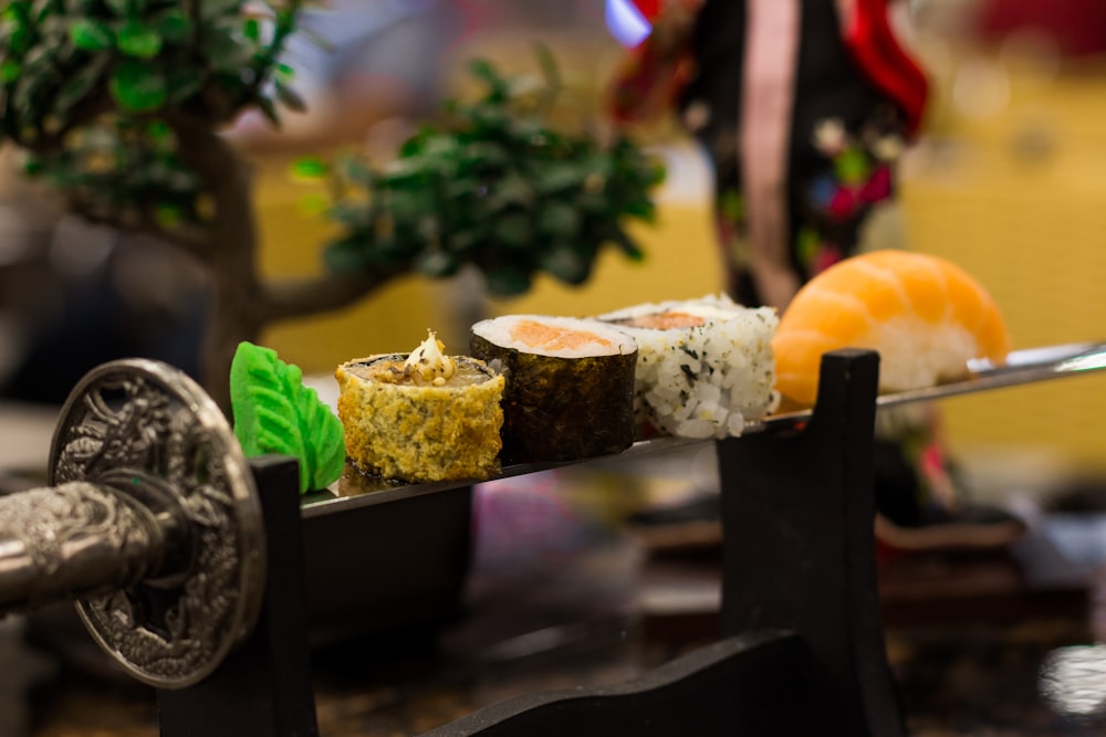 sliced bread with sliced orange fruit on black wooden table