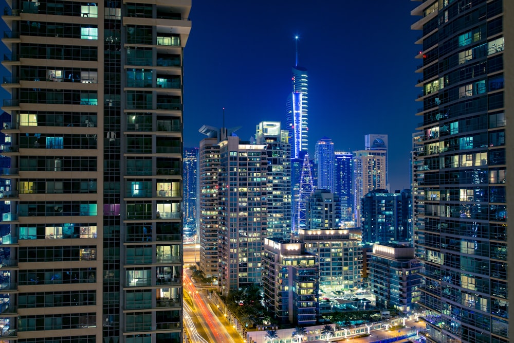 city buildings during night time