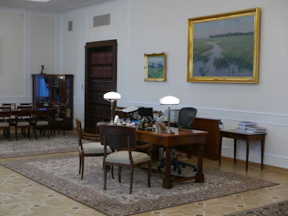 Elegant law firm office with dark wood and gold accents, reflecting professionalism and trust.