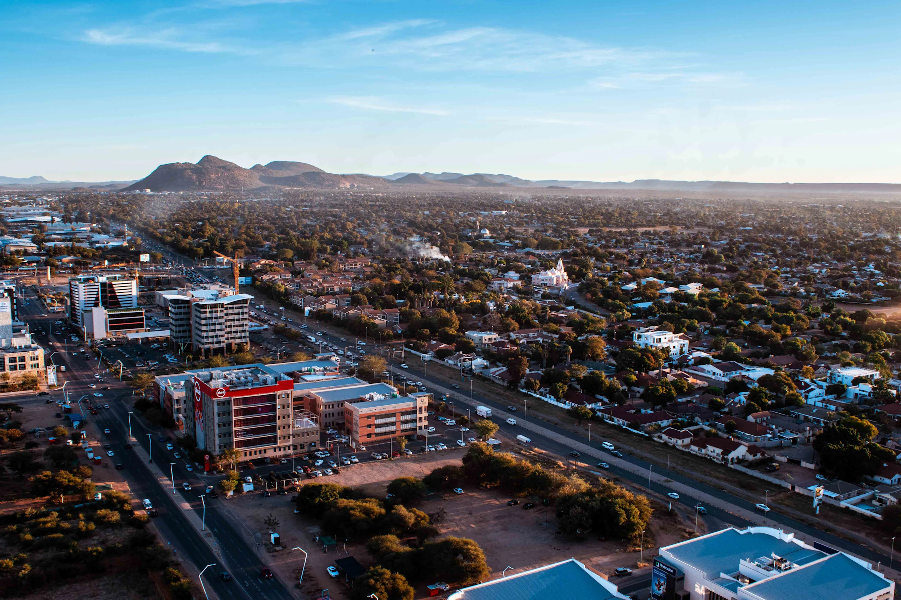 Aerial view of buildings and roads in Greater Gaborone