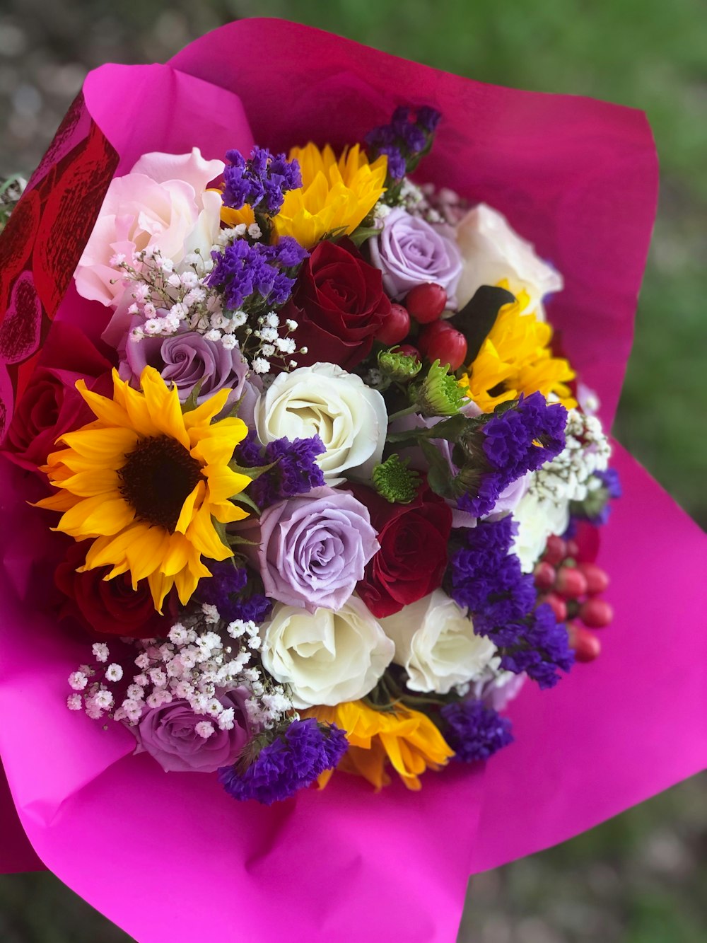 white purple and red bouquet of flowers