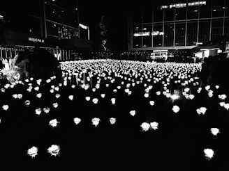 Night view of Murcia’s illuminated Plaza de las Flores with lively atmosphere