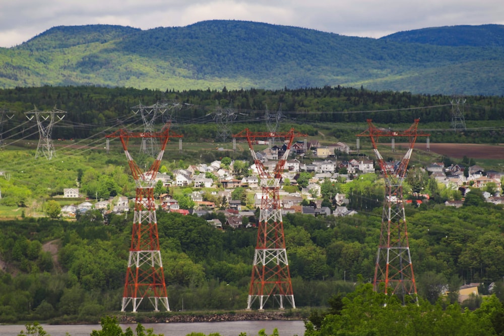 red and white metal tower