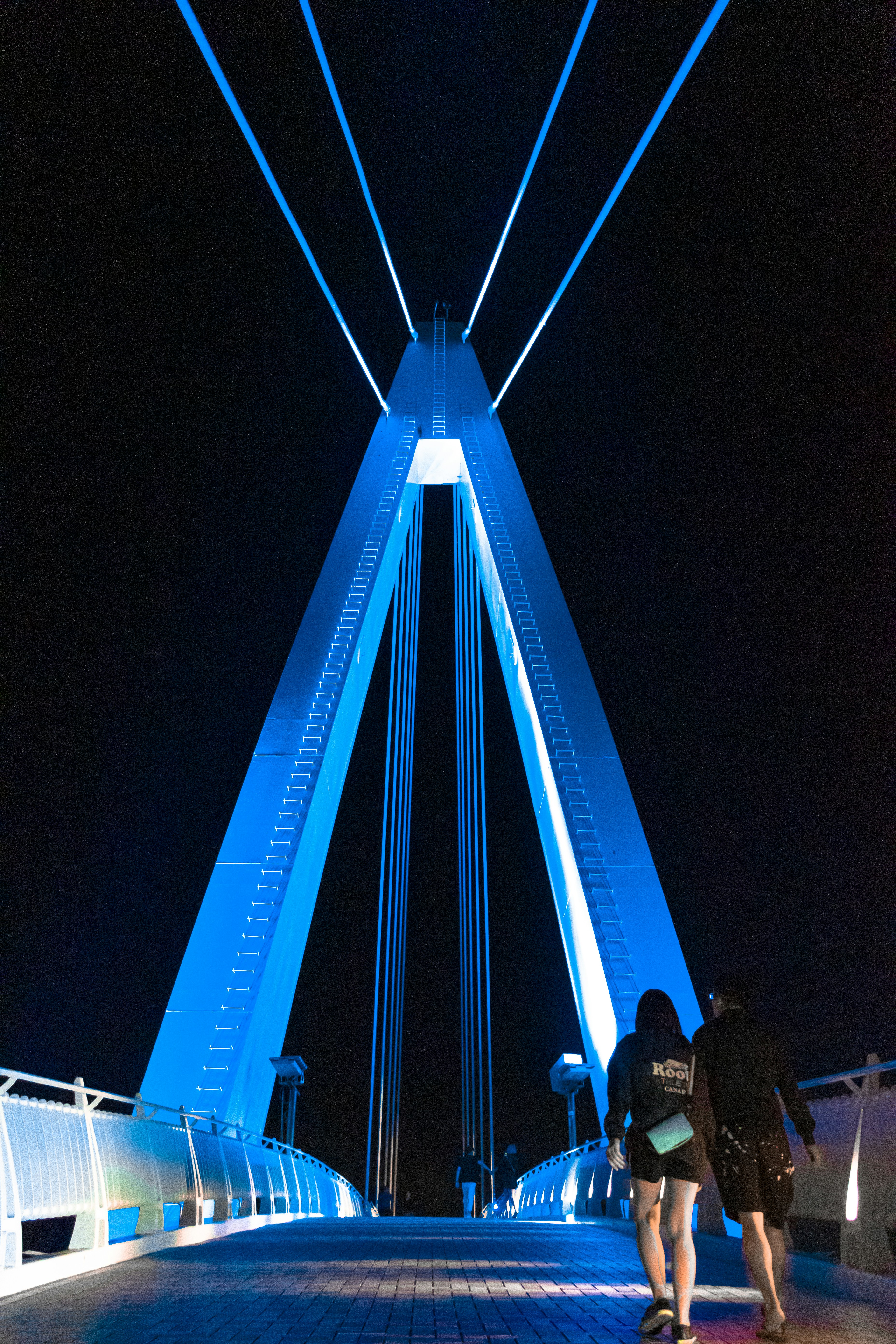 white and blue bridge during night time