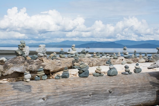 gray rocks on gray sand under white clouds and blue sky during daytime in Parksville Canada