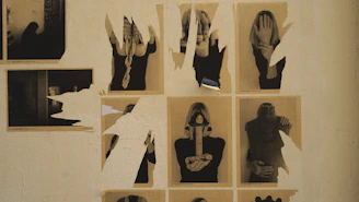 A collage of candid portraits showing women with mysterious expressions, hinting at hidden stories.