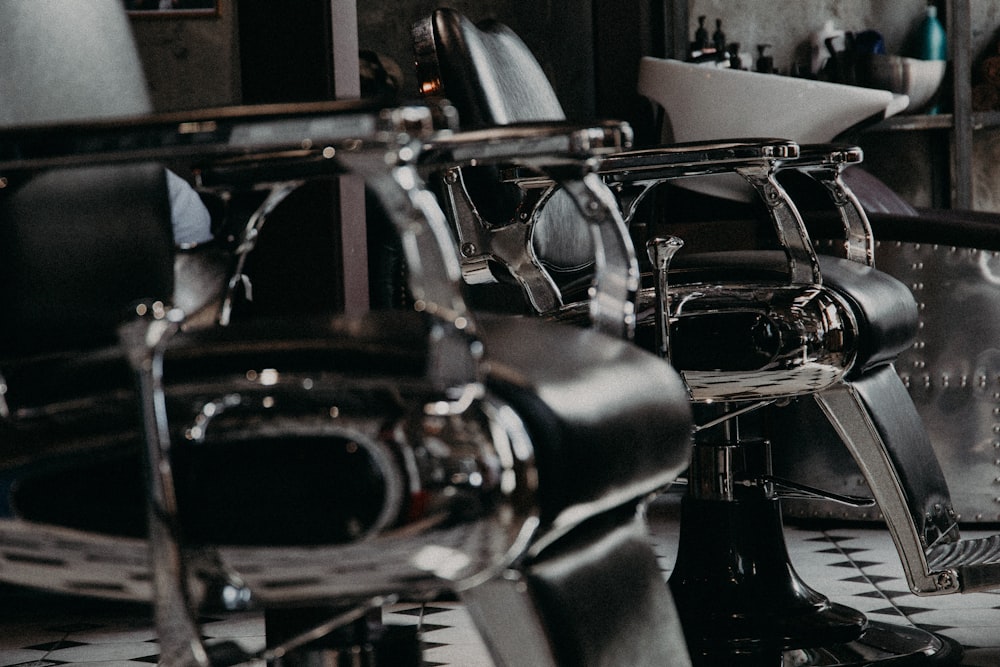 black and silver barber chairs