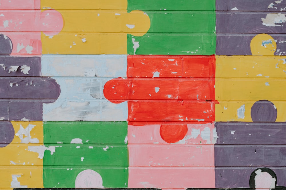 Colorful puzzle piece mural