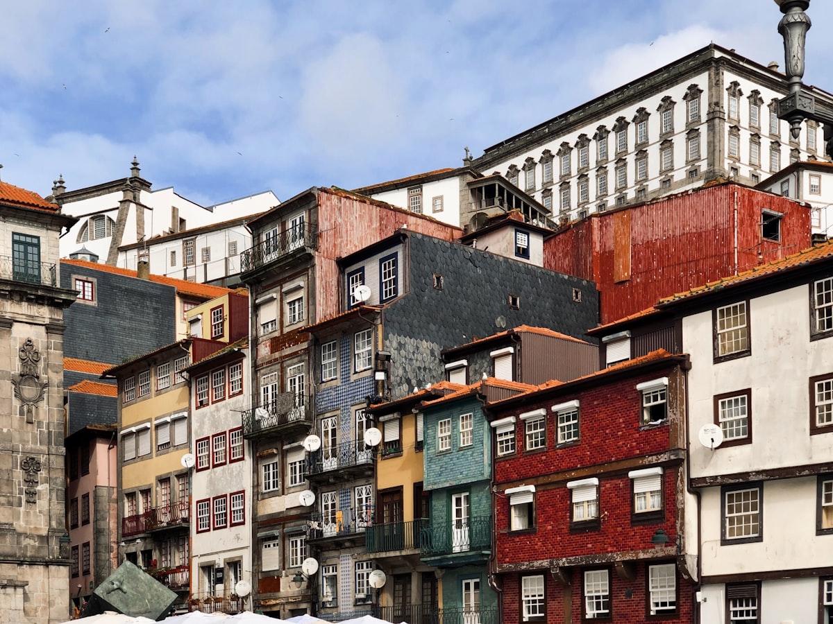 Porto February — colourful buildings of the historic centre on a winter day