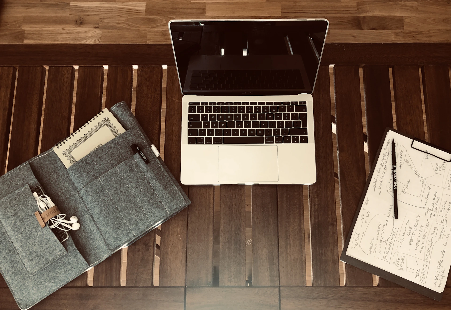 macbook pro on brown wooden table