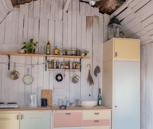 white and brown wooden kitchen cabinet