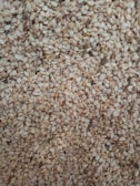 Close-up of fresh sesame seeds in a wooden bowl.