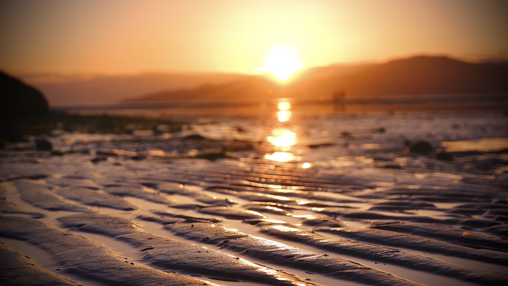 body of water during sunset