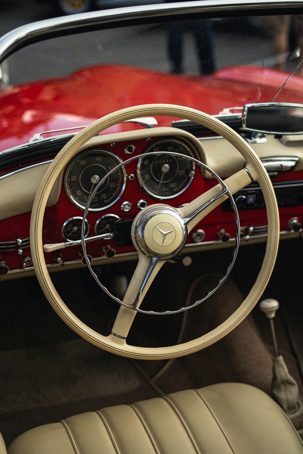 red and brown steering wheel