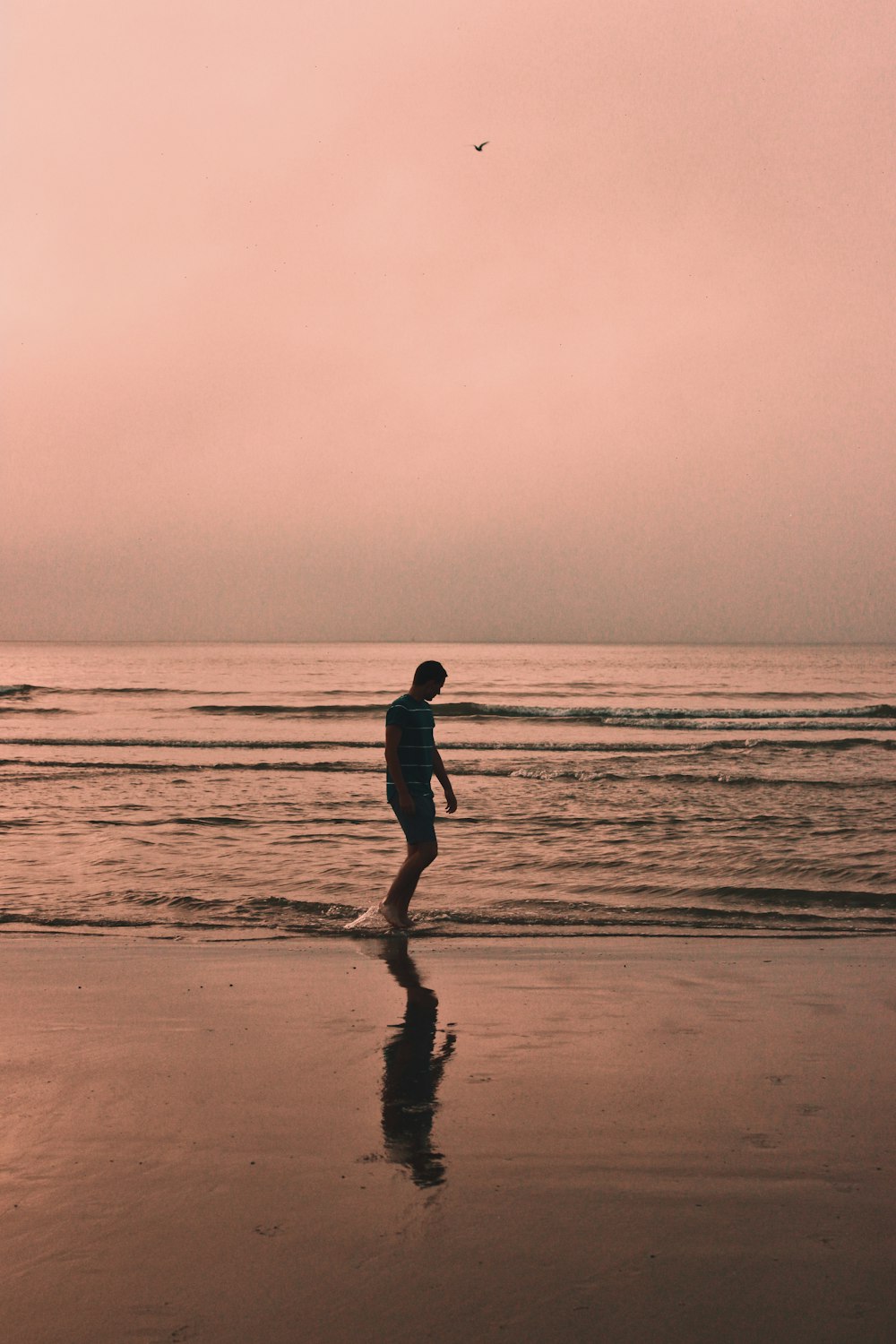 silhouette of man walking on beach during daytime