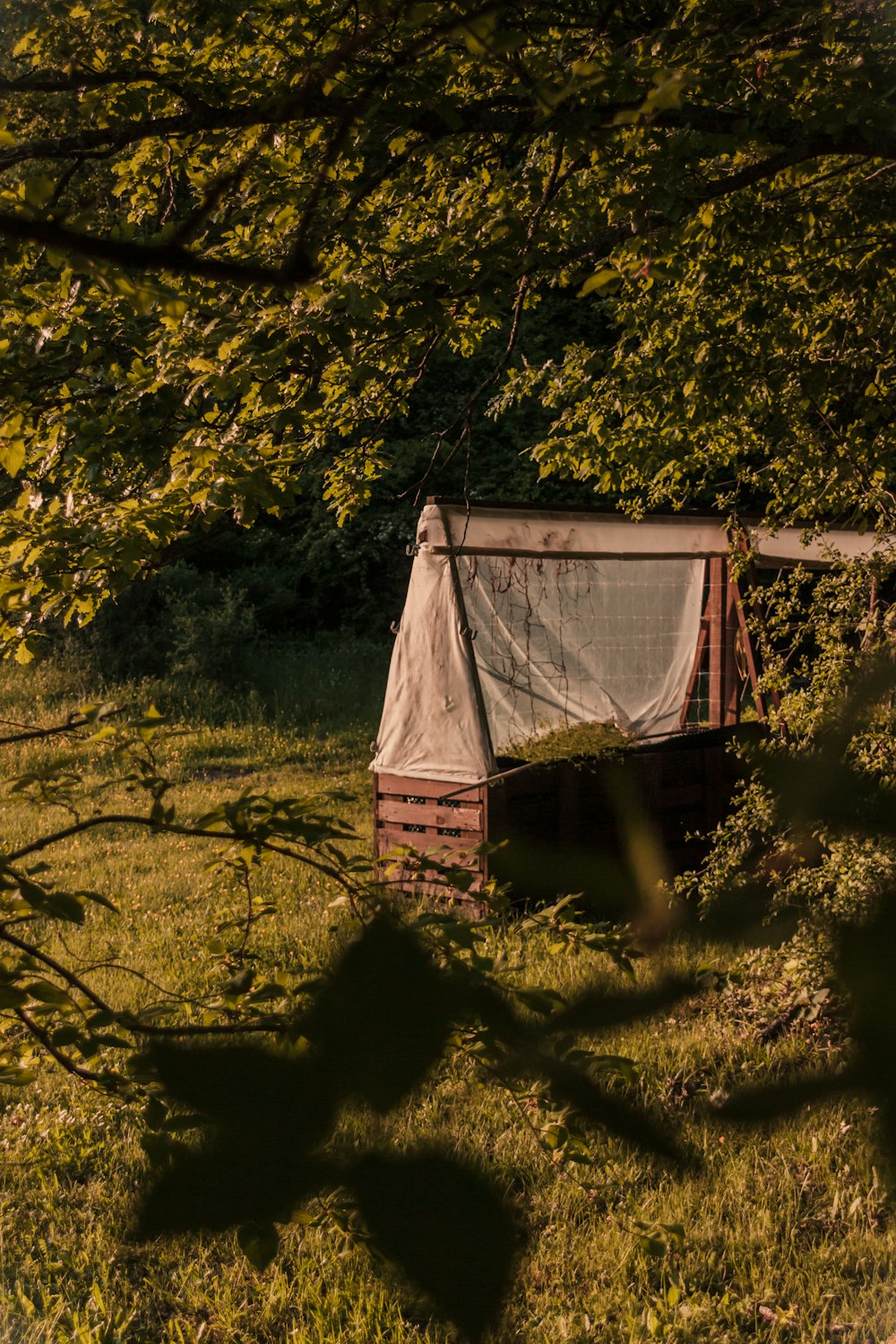 white and brown tent on green grass field