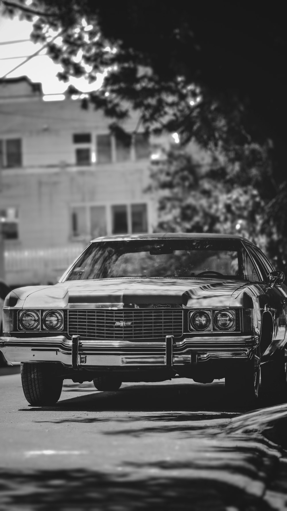 grayscale photo of classic car