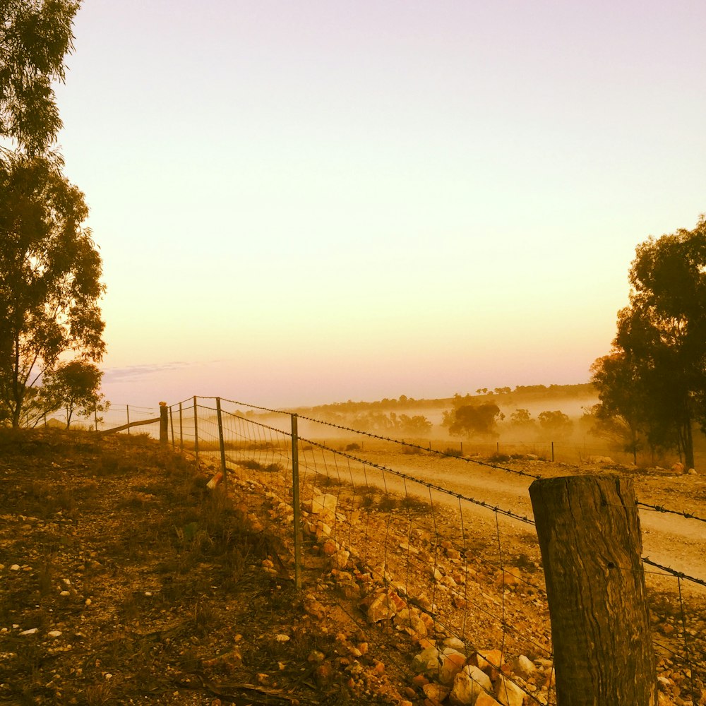 brown wooden fence near green grass field during daytime