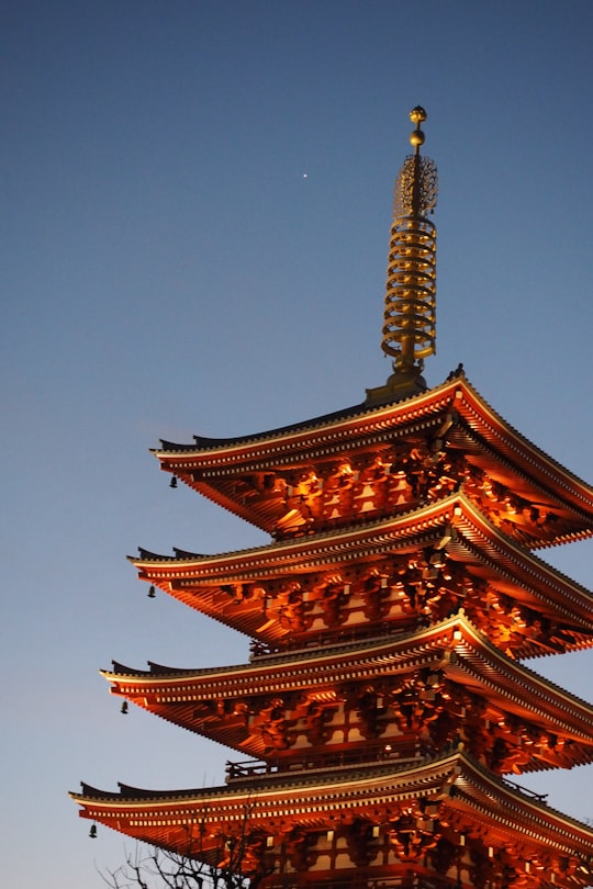 brown and gold temple under blue sky in Sensō-ji Japan