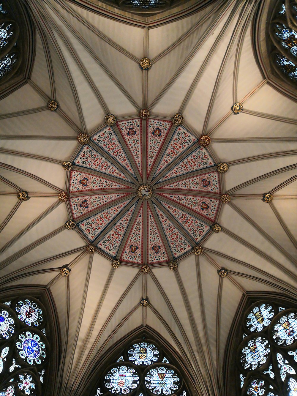 white red and blue floral ceiling