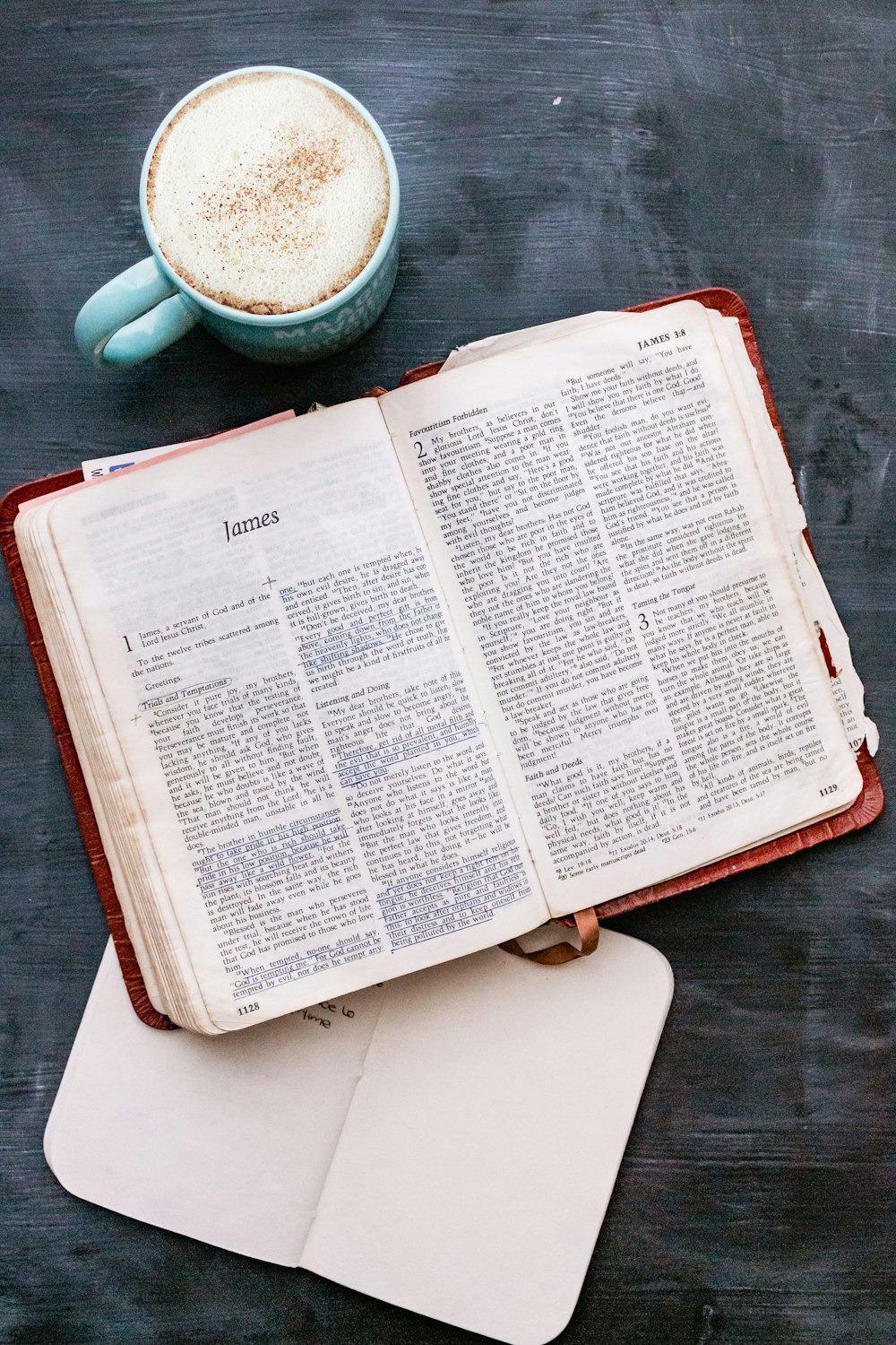 white book page on blue table