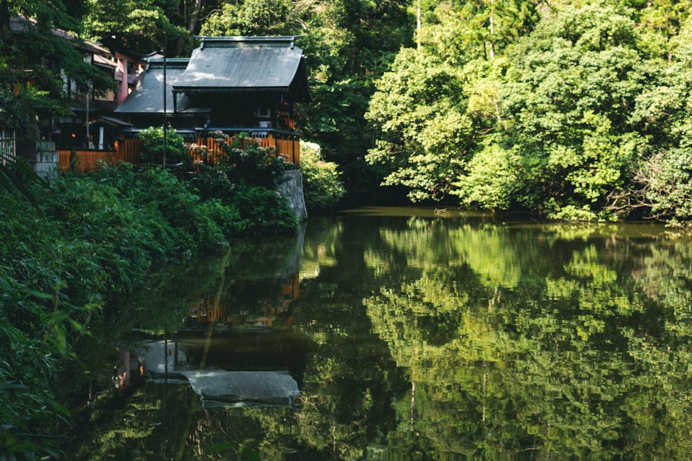 brown wooden house on river during daytime