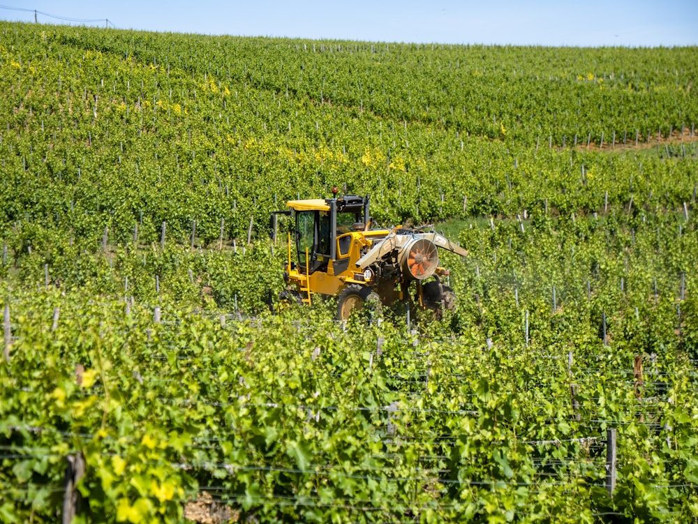 yellow and black heavy equipment on green grass field during daytime