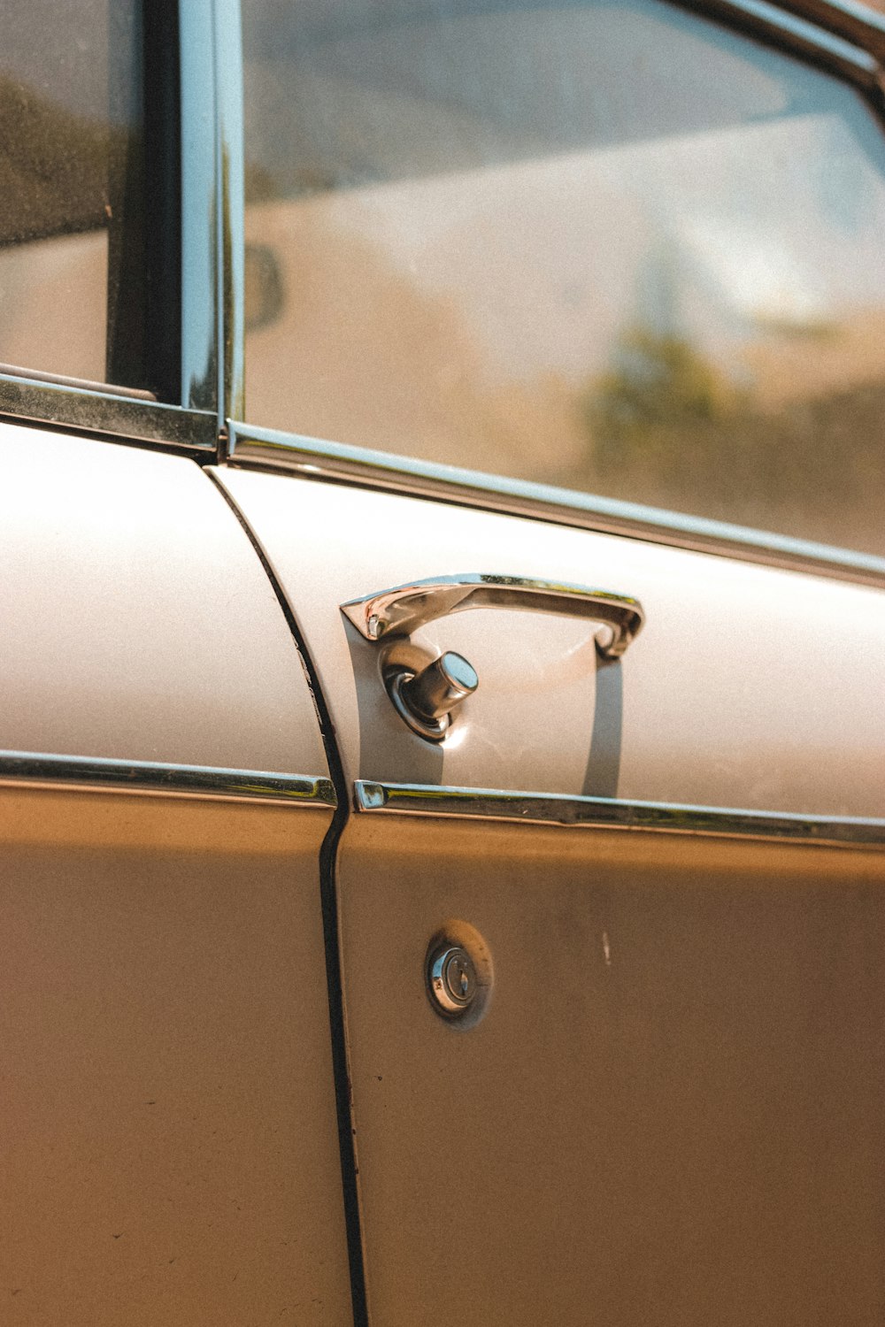 brown and white vintage car