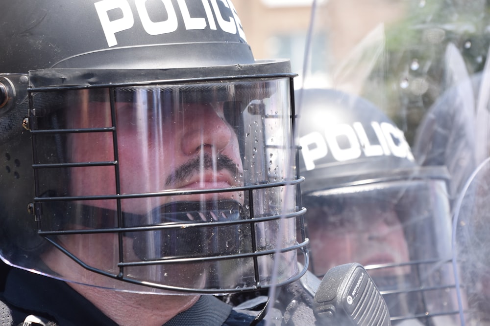 man in black and white helmet