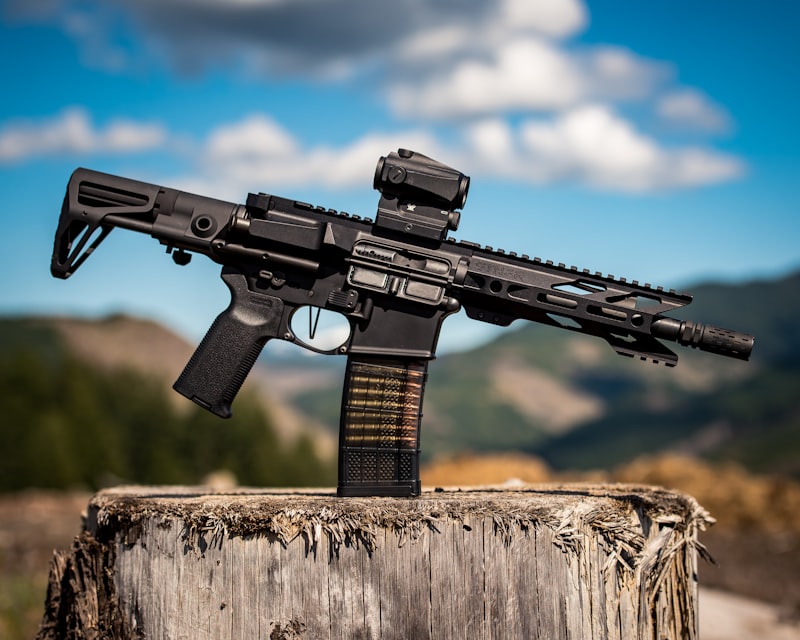 Tactical rifle on wood — custom laser engraving