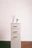 A sleek wooden dresser set with neatly arranged drawers and a small potted plant on top.