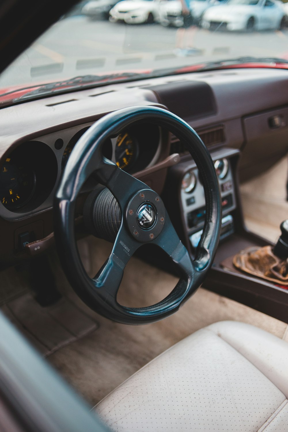 black steering wheel in car