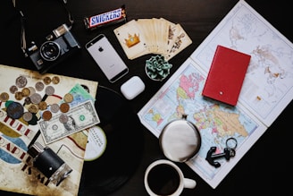 red and white cards on brown wooden table