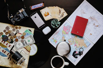 red and white cards on brown wooden table