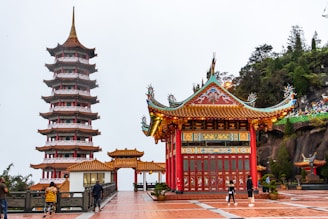 people walking on red and brown temple during daytime