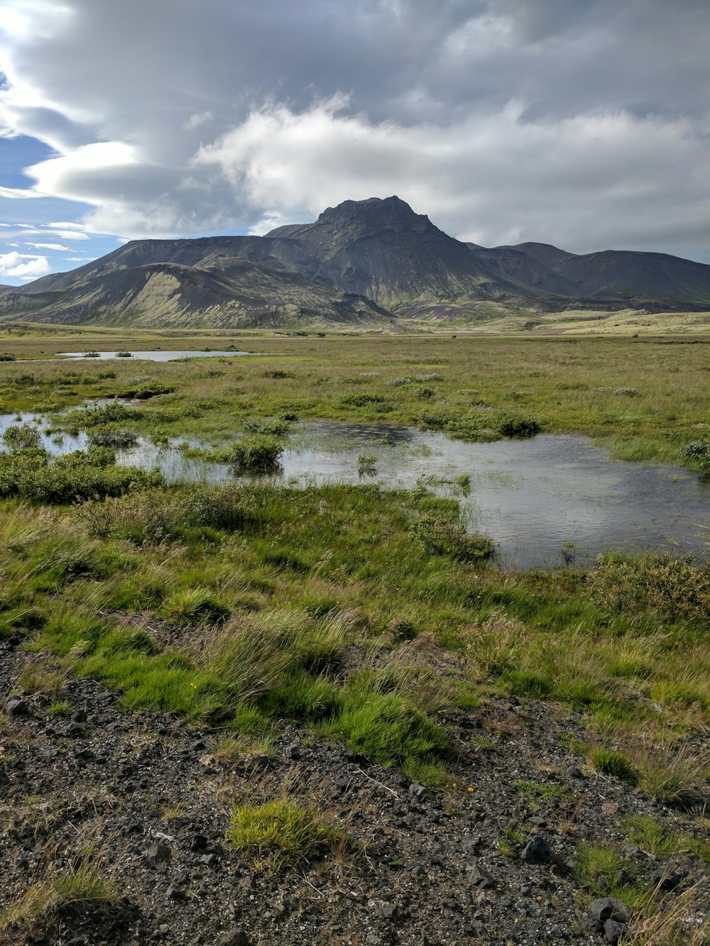 green grass field near lake and mountain during daytime